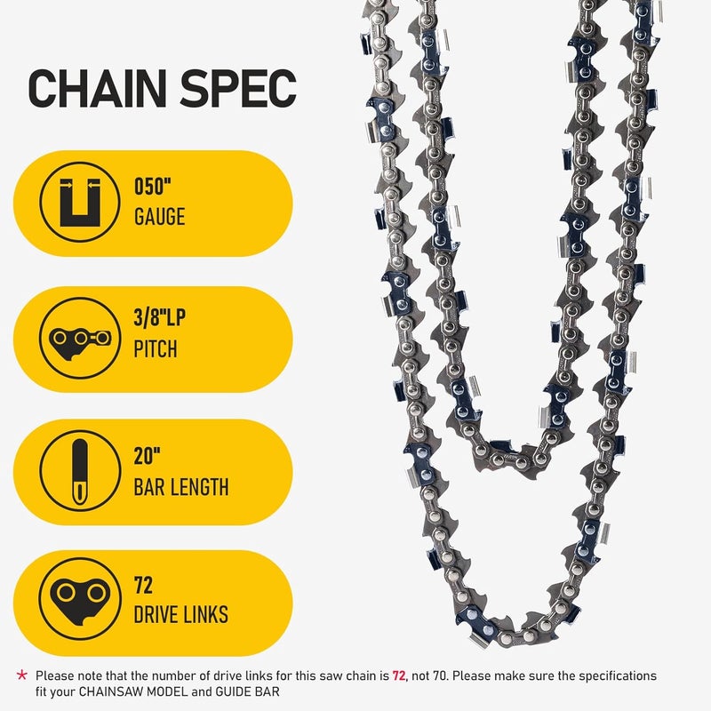 KAZPRO 20 Inch Chainsaw Chain 72 Drive Links, 3/8" Pitch, .050" Gauge, Low kickback, Lubrication System Chainsaw Blade fits Echo, Poulan, Makita, Remington, etc, KP-D72 (3 Pack) - Image 2